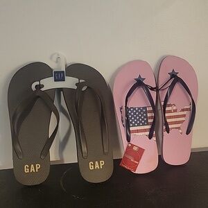 GAP Men's Cocoa Brown Size 10-11 & Faded Glory Pink American Flag Flip Flop 9-10